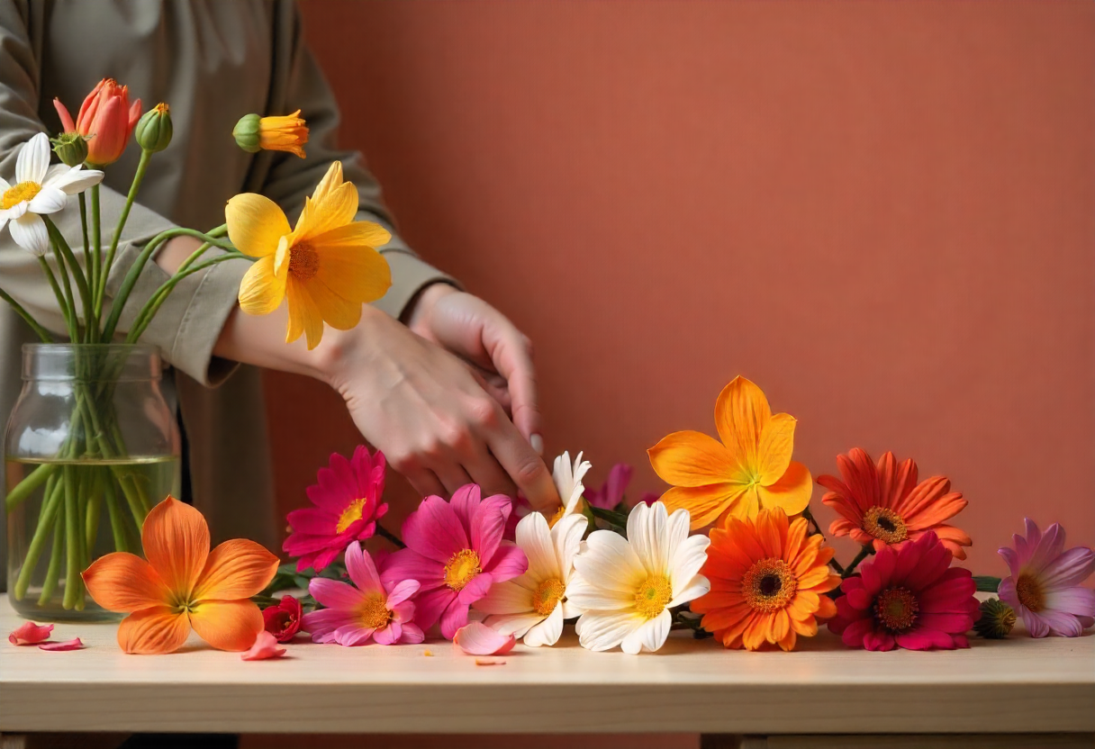 Ghogxirekhol founder arranging flowers in the studio